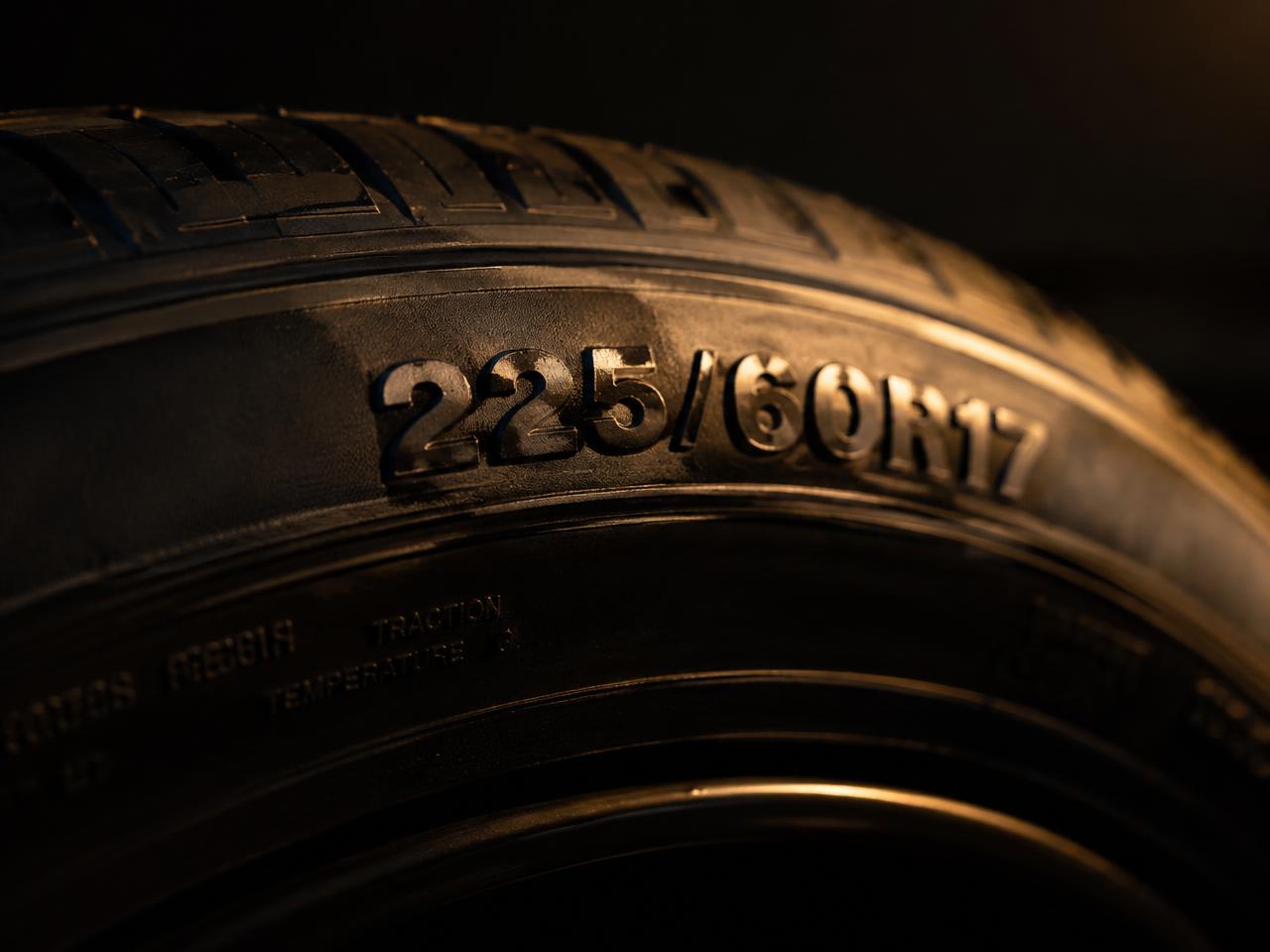 Tire sidewall showing size markings 225/60R17